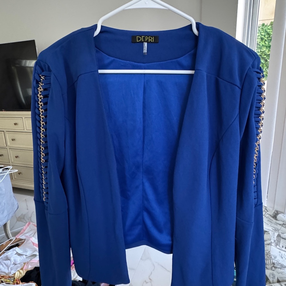 Women's Blue Blazer with Chain Detail on Sleeves